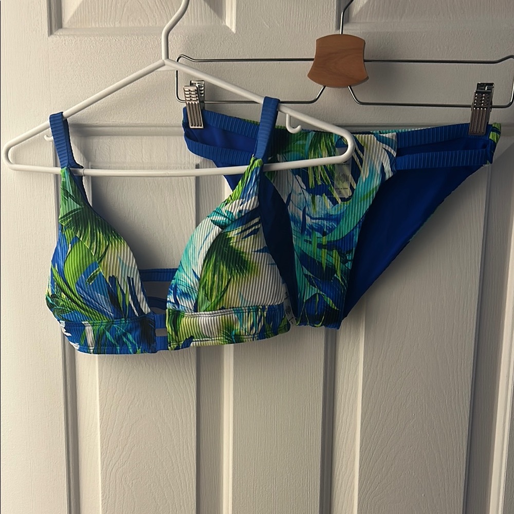 TiniBikini Blue and Green Leafy Bikini Top